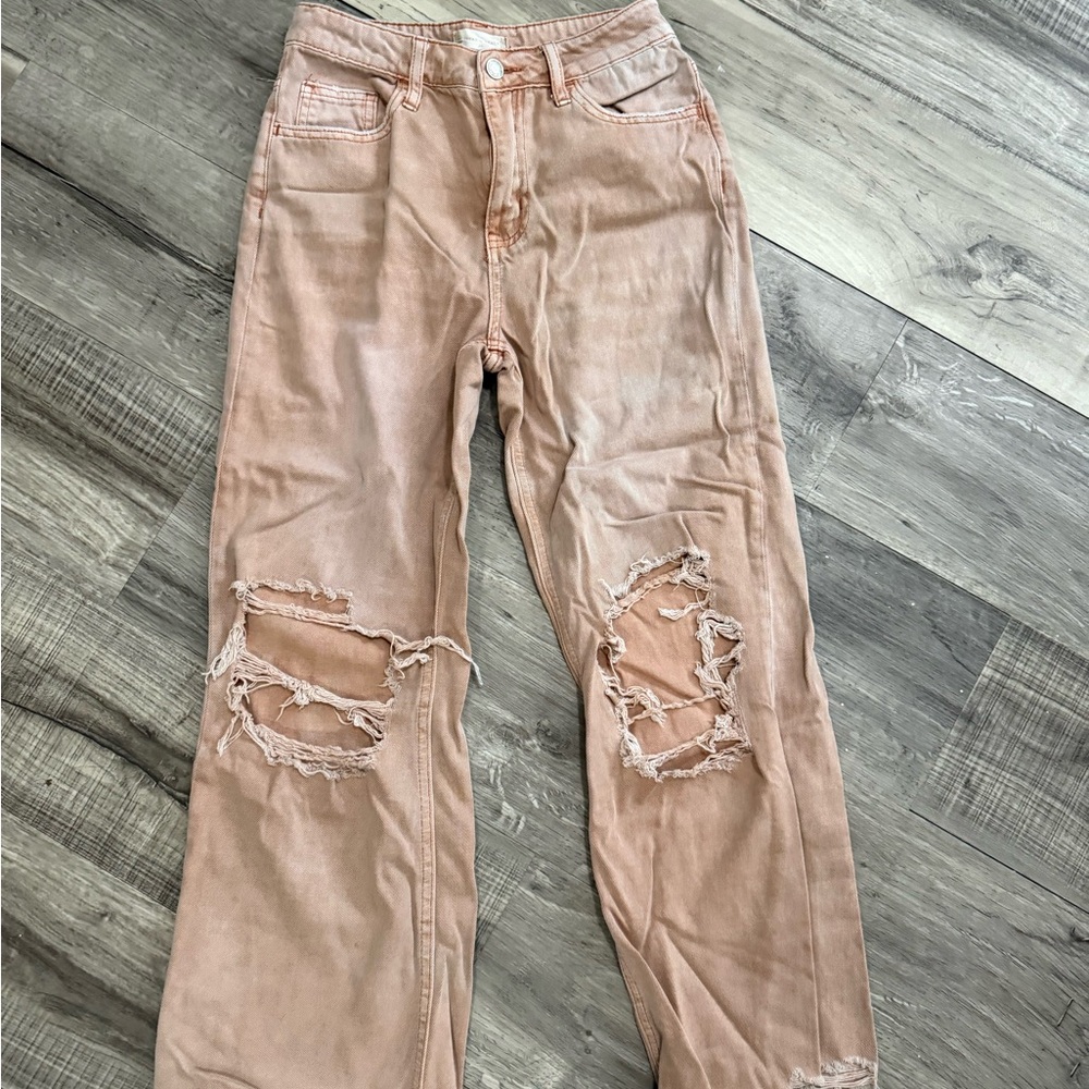 Altar'd State Peach Distressed Flare Jeans